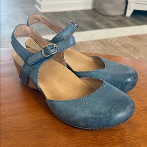 Dansko Teal Leather Wedge Shoes